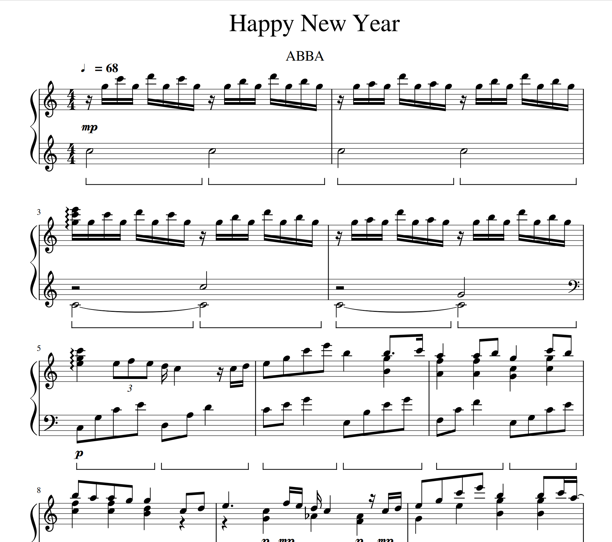 ABBA- Happy New Year sheet music for piano